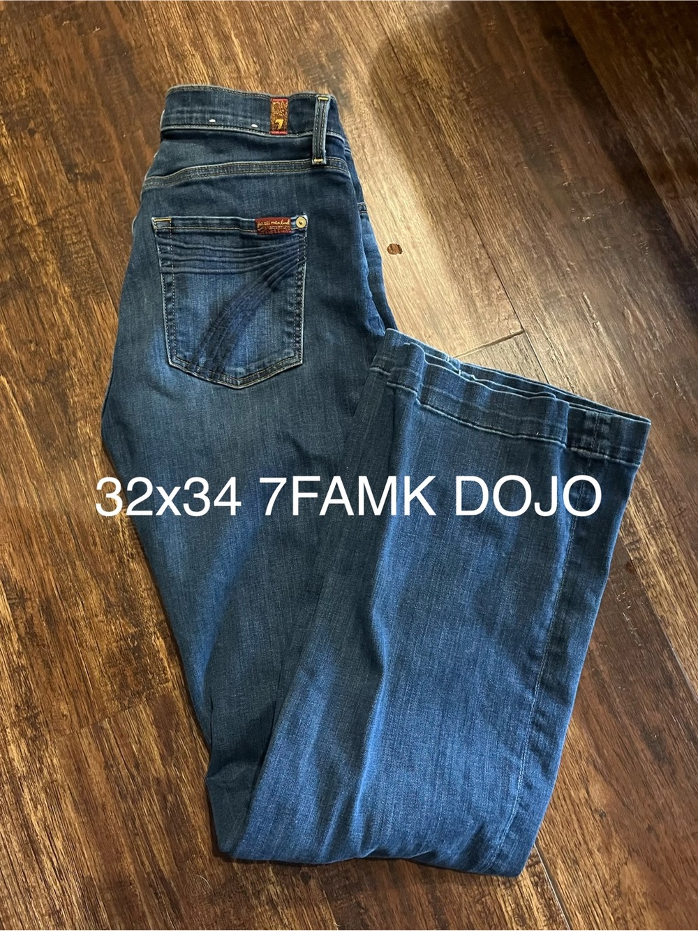 7 For All Mankind Dojo Jeans - Blue Denim with Golden Stitching